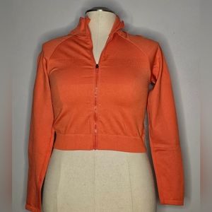 Cropped spandex zip up track jacket